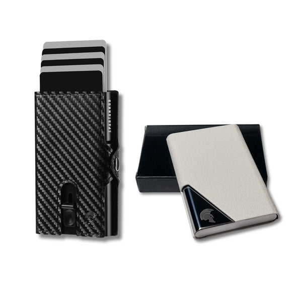 Carbon Slim Wallet mit weissem Visitenkarten-Case – futuristisches Set für Business und Technik-Fans