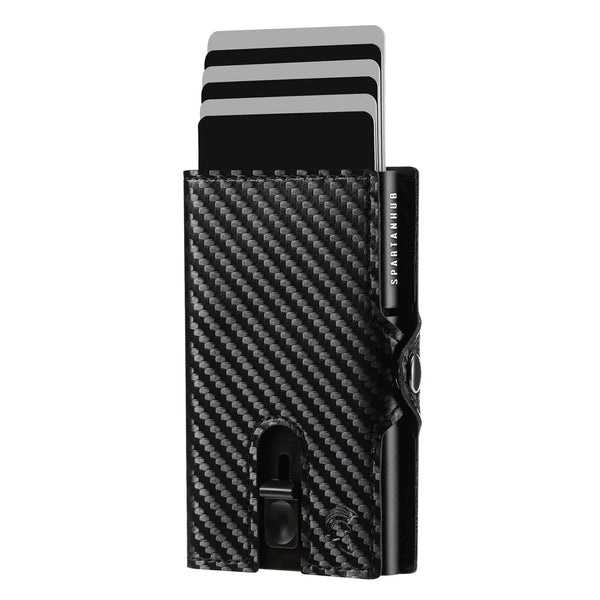 SPARTANHUB Slim Wallet – RFID-blockierendes Carbon-Kartenetui mit Pop-Up Mechanismus