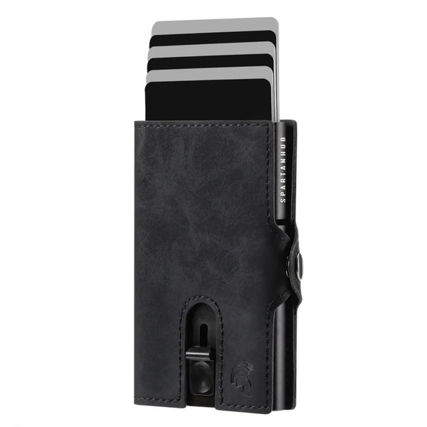 SPARTANHUB Slim Wallet – RFID-blockierendes schwarzes-Kartenetui mit Pop-Up Mechanismus