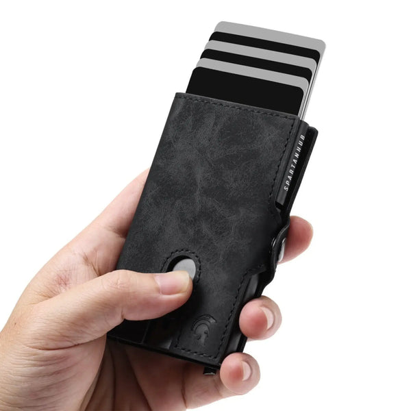 SPARTANHUB Slim Wallet – RFID-blockierendes schwarzes-Kartenetui mit Pop-Up Mechanismus