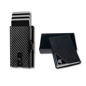  Edles RFID Slim Wallet in Carbon-Optik mit schwarzem Visitenkartenetui – sicheres Duo für unterwegs