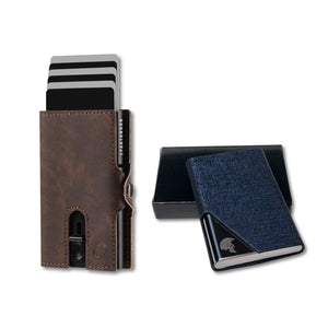 SPARTANHUB Business Duo mit braunem Wallet und blauem Visitenkartenetui – für moderne Professionals