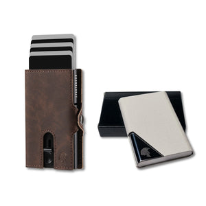 Braunes RFID Slim Wallet mit weissem Visitenkarten-Case – stilvolles Set für Geschäftsleute