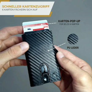 SPARTANHUB Slim Wallet – RFID-blockierendes Carbon-Portemonnaie mit Münzfach und Pop-Up Mechanismus