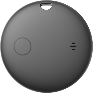 Vorderseite des SPARTANHUB Smart Finder in Schwarz mit Button und Lautsprecher