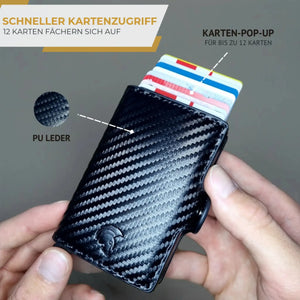 SPARTANHUB Smart Wallet – RFID-geschütztes Wallet in Carbon-Optik mit Pop-up-Kartenfunktion für bis zu 12 Karten.