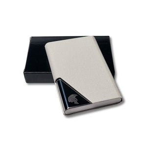 SPARTANHUB Visitenkartenetui in Weiss mit schwarzer Geschenkbox – edles Accessoire für Business, Networking und stilvolle Aufbewahrung.