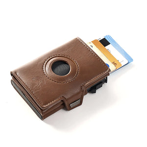 SPARTANHUB Elite Wallet – RFID-geschütztes Wallet in braun mit AirTag-Halterung und Pop-up-Funktion