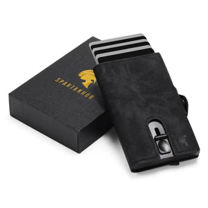SPARTANHUB Slim Wallet – RFID-blockierendes schwarzes-Kartenetui mit Pop-Up Mechanismus