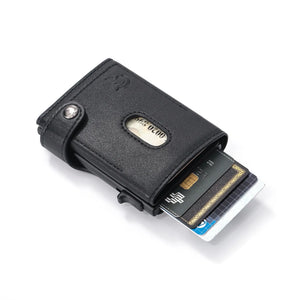 SPARTANHUB Premium Spartan Wallet – RFID-geschütztes Leder-Portemonnaie mit AirTag-Halterung und Pop-up-Kartenfunktion.