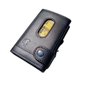 SPARTANHUB Premium Spartan Wallet – RFID-geschütztes Leder-Portemonnaie mit AirTag-Halterung und Pop-up-Kartenfunktion.