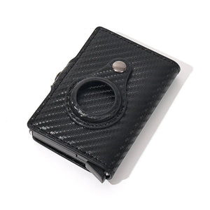 SPARTANHUB Tracker Wallet – RFID-geschütztes Slim Wallet in Carbon-Optik mit AirTag-Halterung und sicherem Verschluss.
