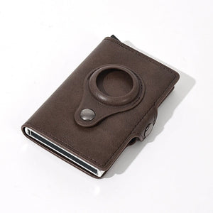 SPARTANHUB Tracker Wallet – RFID-geschütztes Slim Wallet in coffee-Optik mit AirTag-Halterung und sicherem Verschluss.